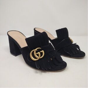Gucci Marmont Suede Logo Mule Sandals - Black